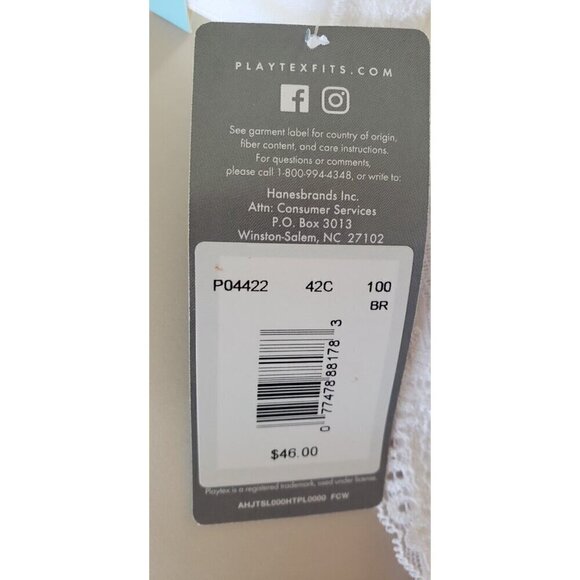 NWT PLAYTEX LIFT FULL COVERAGE UNDERWIRE WHITE BRA SIZE 42C - Picture 8 of 8